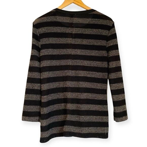 DYLAN Stripe Open Knit Henley Sweater Size Large - Picture 1 of 5
